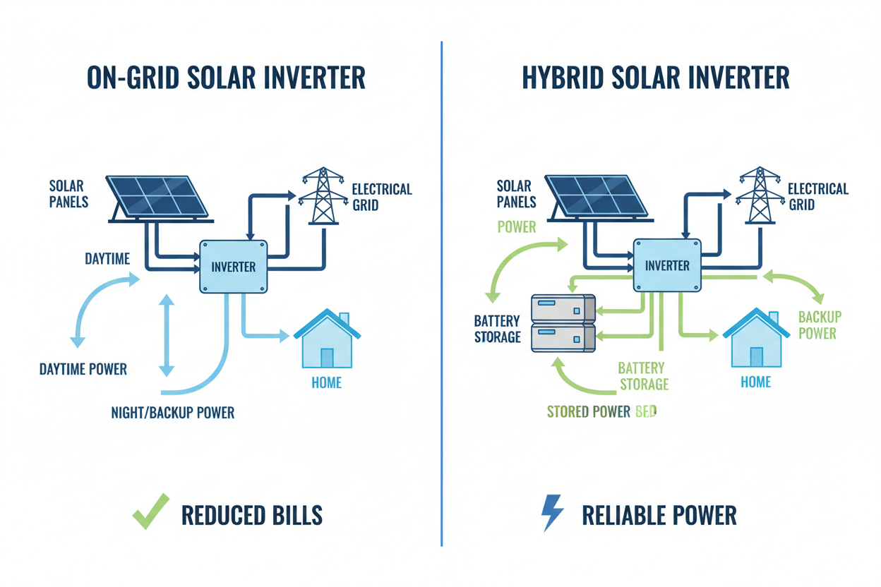 Sistem on-grid vs. hibrid: Cum alegi invertorul solar potrivit in functie de capacitatea de stocare in baterii?
