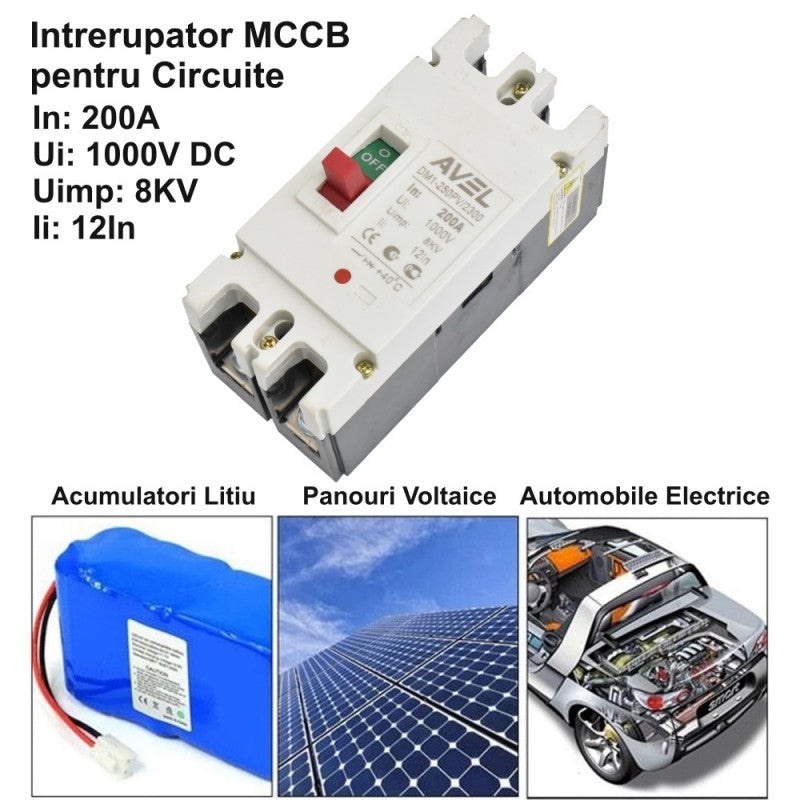 Intrerupator pentru acumulatori 200A 1000V DC MCCB