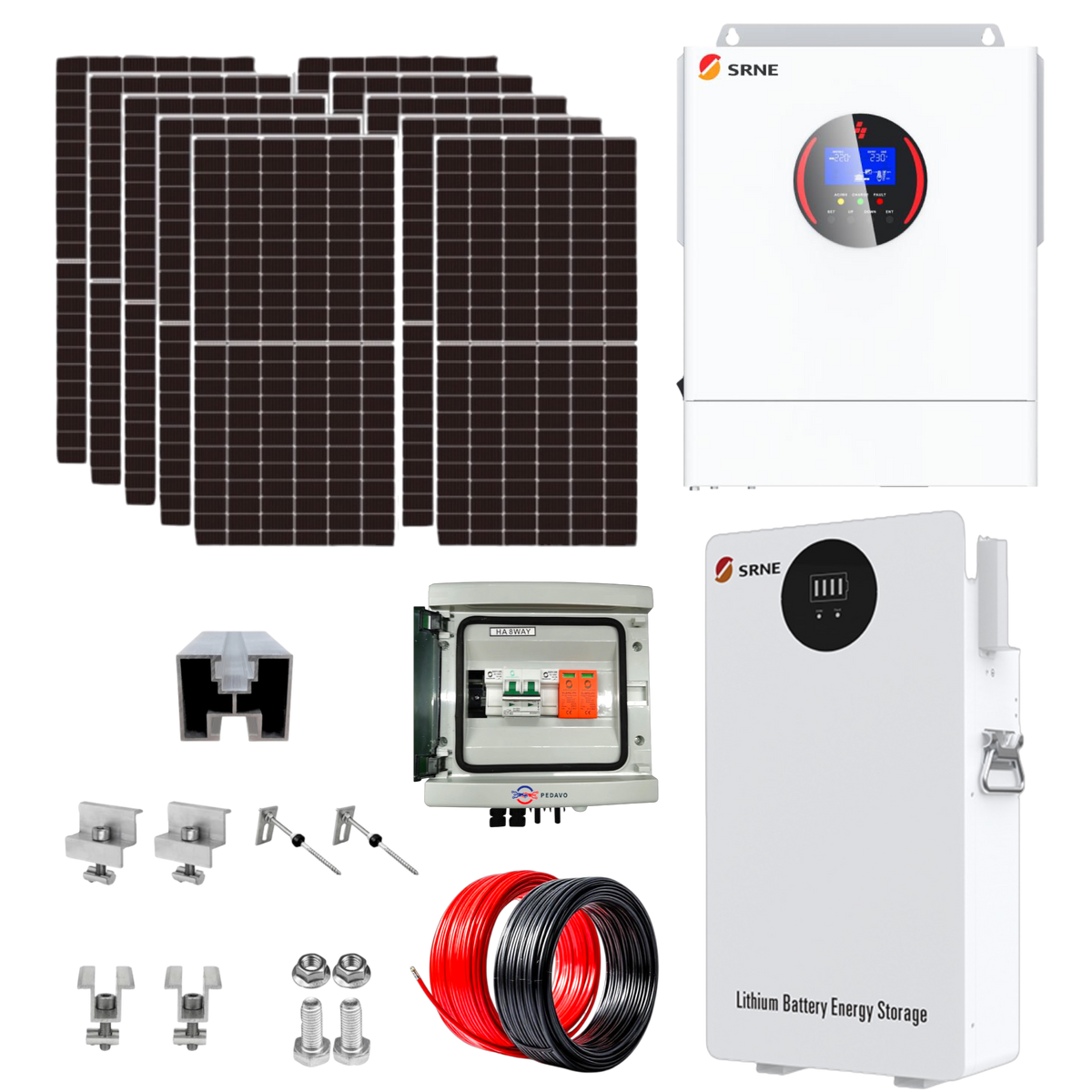 Kit Panouri Fotovoltaice 5kW Off-Grid SRNE – 10 Panouri 460W + LiFePO4 5kWh, Autonom