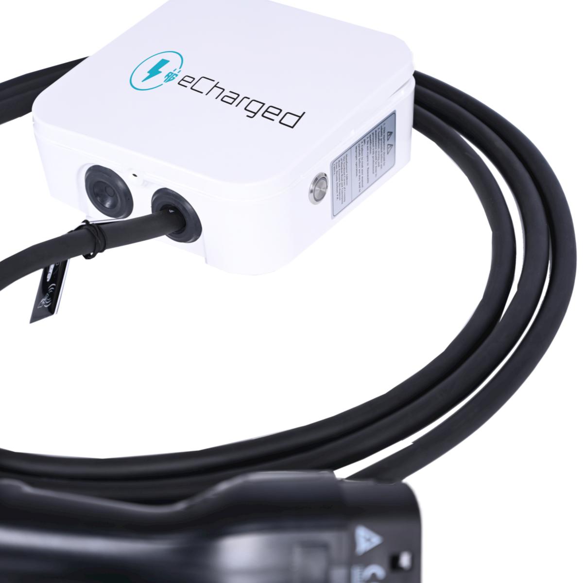 White eCharged NH10 electric car charger station with 5m Type 2 cable for 7kW charging capacity