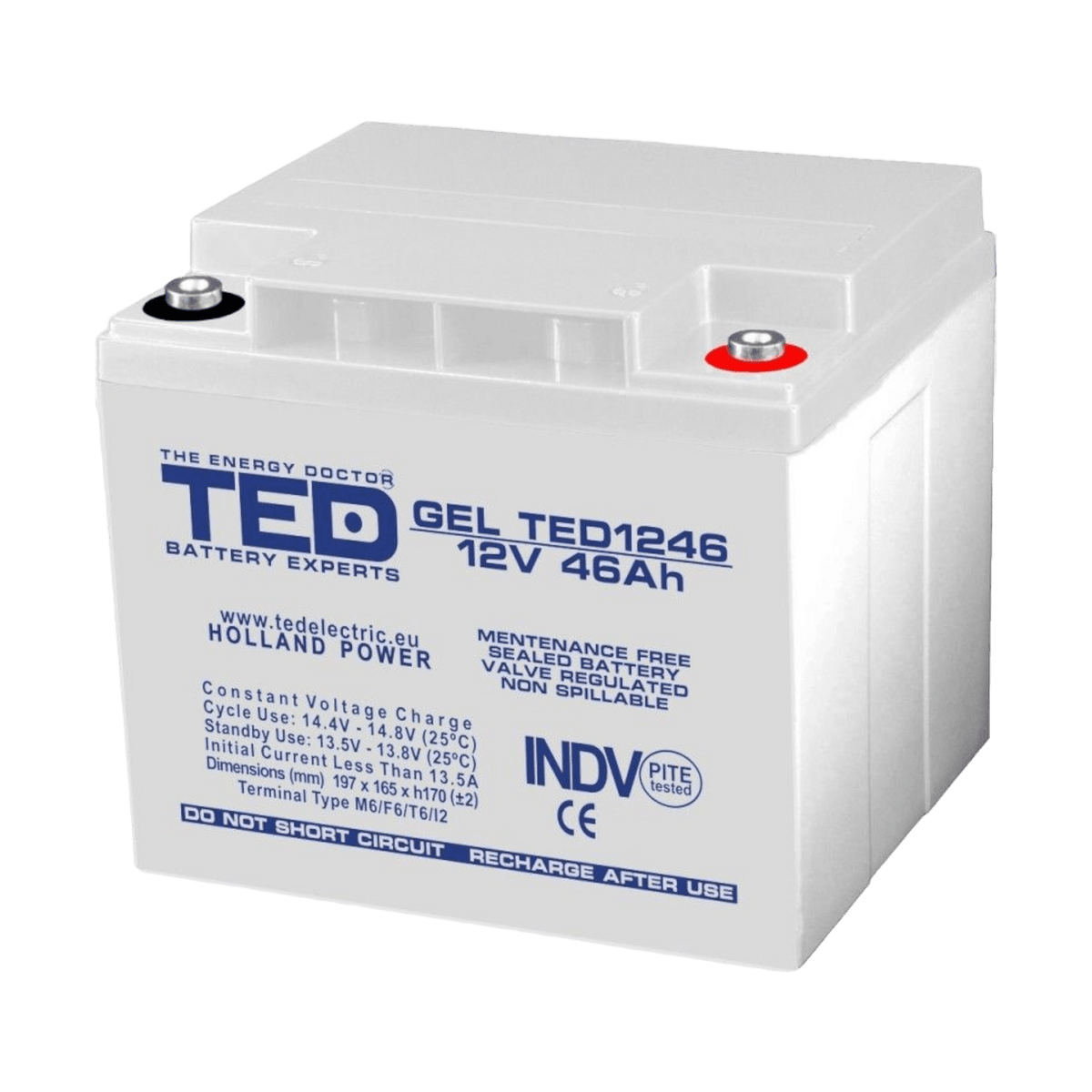 Acumulator GEL TED 12V 46Ah – Sigilat, VRLA, Fără Întreținere